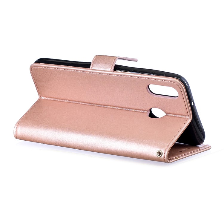 Imprint Plum Blossom Leather Wallet Stand Case for Samsung Galaxy M20 - Rose Gold-3