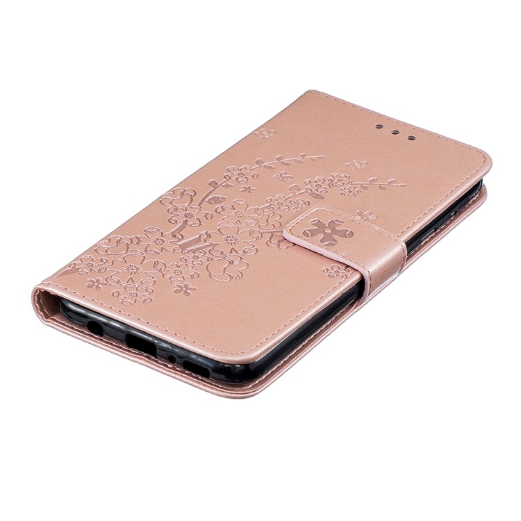 Imprint Plum Blossom Leather Wallet Stand Case for Samsung Galaxy M20 - Rose Gold-5