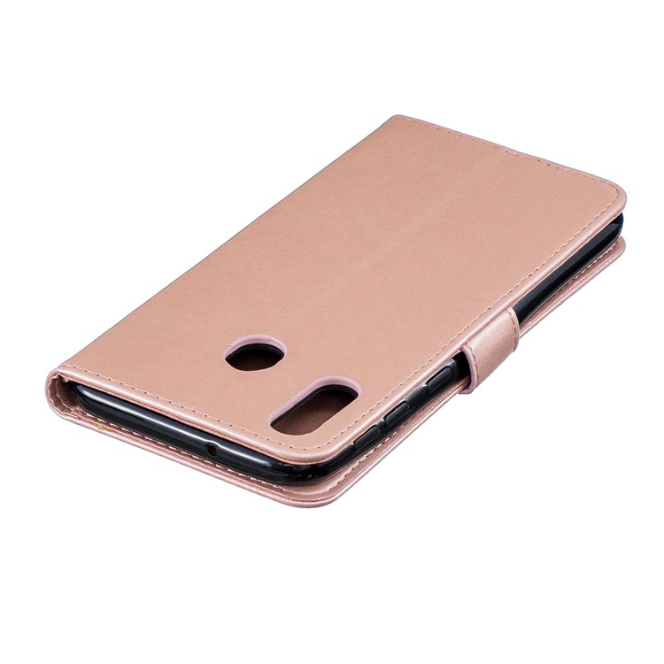 Imprint Plum Blossom Leather Wallet Stand Case for Samsung Galaxy M20 - Rose Gold-6