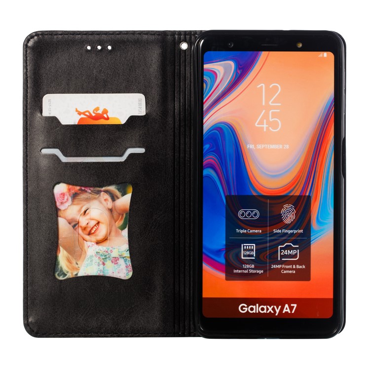 Auto-absorbed Zipper Wallet Leather Cell Phone Casing for Samsung Galaxy A7 (2018) - Black-11