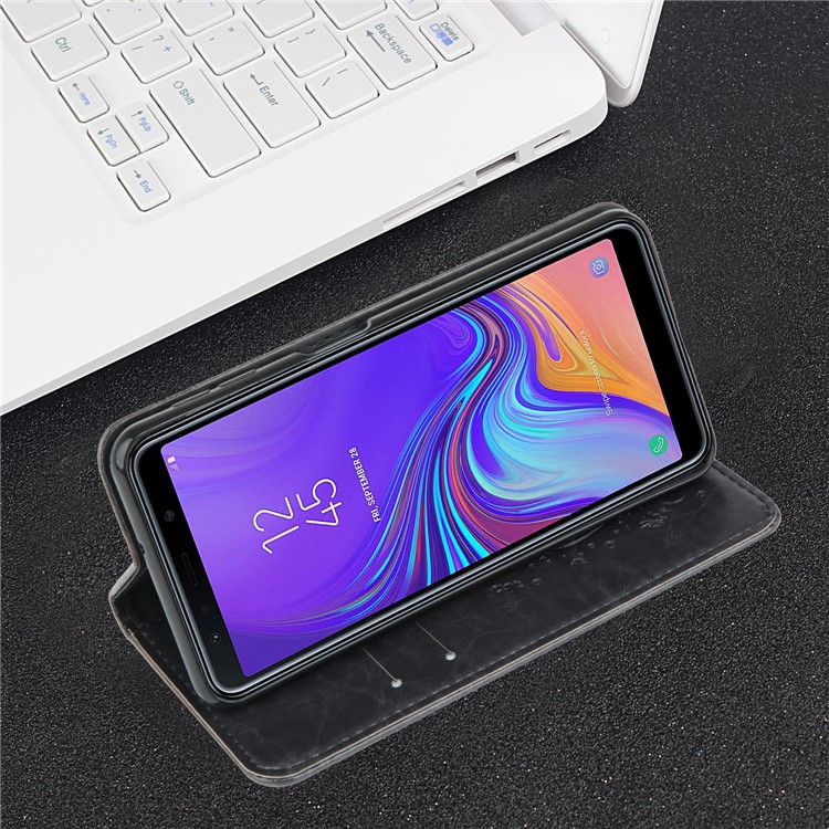 Imprint Hearts Wallet Leather Stand Case for Samsung Galaxy A7 (2018) - Dark Grey-7