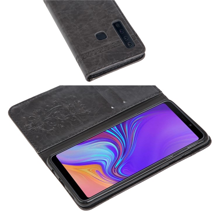 Imprint Hearts Leather Wallet Case for Samsung Galaxy A9 (2018) / A9 Star Pro / A9s - Dark Grey-6