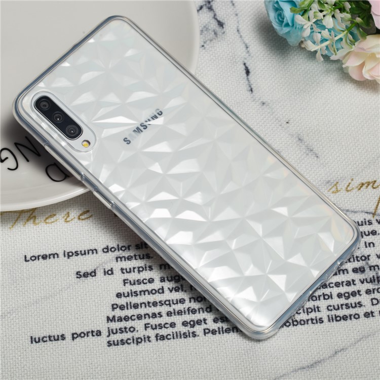 3D Diamond Grain Soft TPU Phone Cover for Samsung Galaxy A70 - Transparent-6