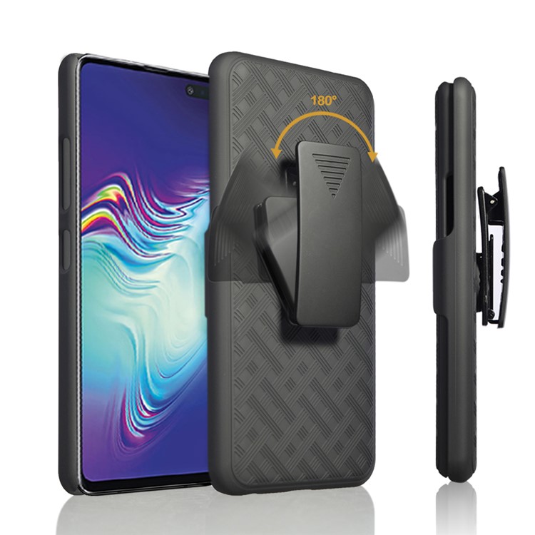 Woven Texture Swivel Belt Clip Kickstand PC Hard Case for Samsung Galaxy S10 5G - Black-4