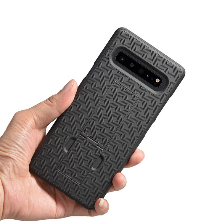 Woven Texture Swivel Belt Clip Kickstand PC Hard Case for Samsung Galaxy S10 5G - Black-5