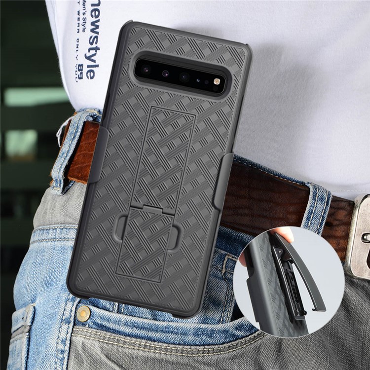 Woven Texture Swivel Belt Clip Kickstand PC Hard Case for Samsung Galaxy S10 5G - Black-6