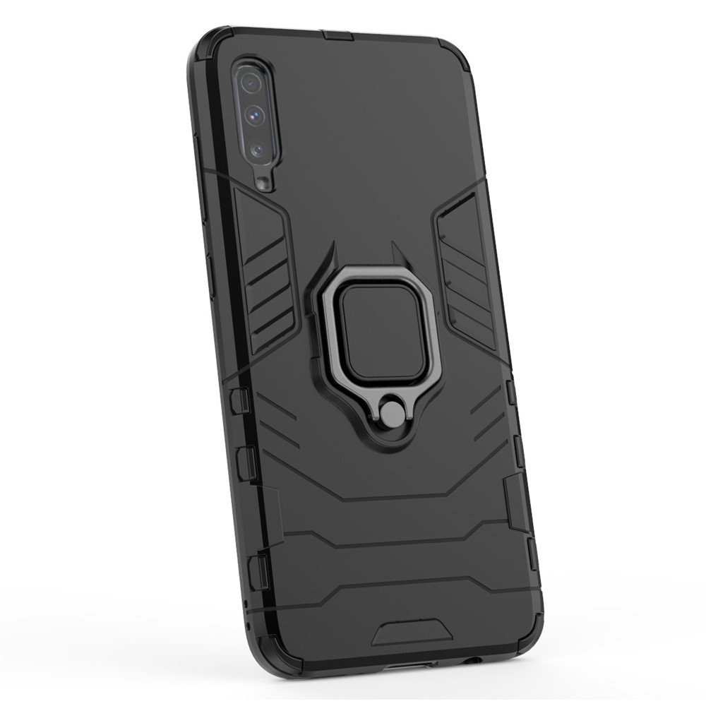 Cool Guard Ring Holder Kickstand PC TPU Hybrid Case Per Samsung Galaxy A70 - Nero