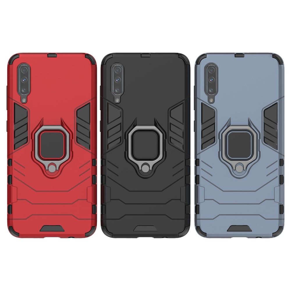 Cool Guard Ringhalter Kickstand PC TPU Hybrid -hülle Für Samsung Galaxy A70 - Schwarz