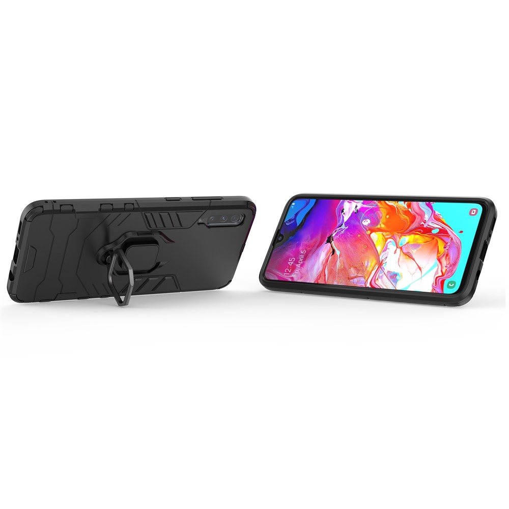 Держатель Кольца Cool Guard Kickstand PC TPU Гибридный Корпус Для Samsung Galaxy A70 - Черный