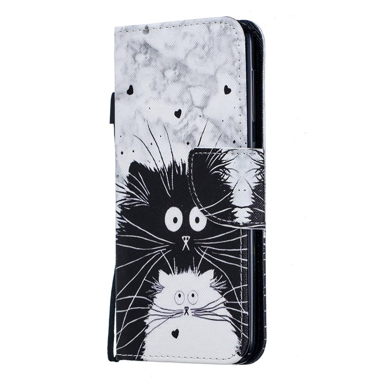 Pattern Printing Leather Wallet Case for Samsung Galaxy A10 - Black and White Cat-2