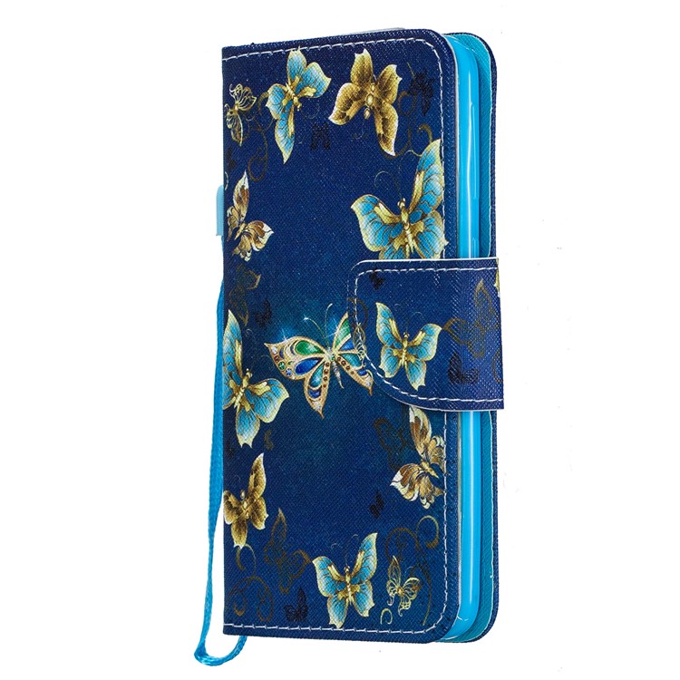 Pattern Printing Leather Wallet Case for Samsung Galaxy A40 - Blue Butterflies-2