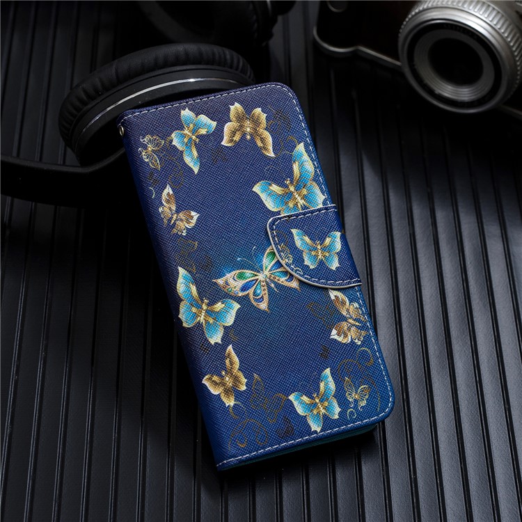 Pattern Printing Leather Wallet Case for Samsung Galaxy A40 - Blue Butterflies-7