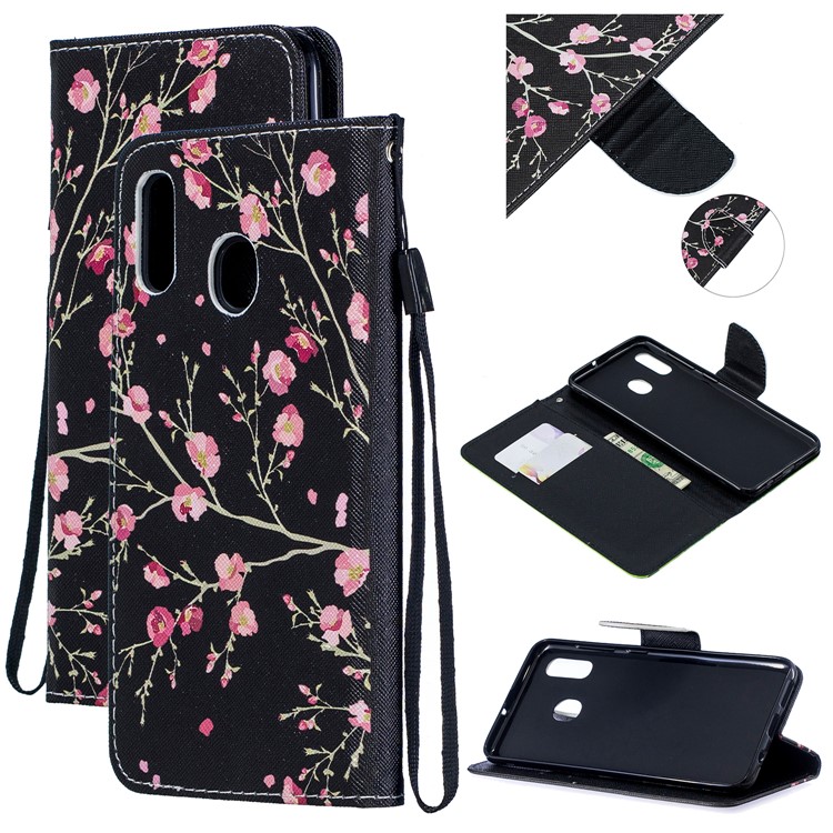 Pattern Printing Leather Wallet Case for Samsung Galaxy A20/A30 - Vivid Flowers-1