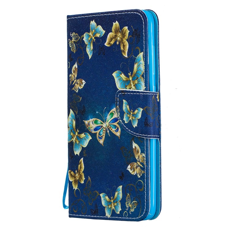 Pattern Printing Leather Wallet Case for Samsung Galaxy A70 - Blue Butterflies-2