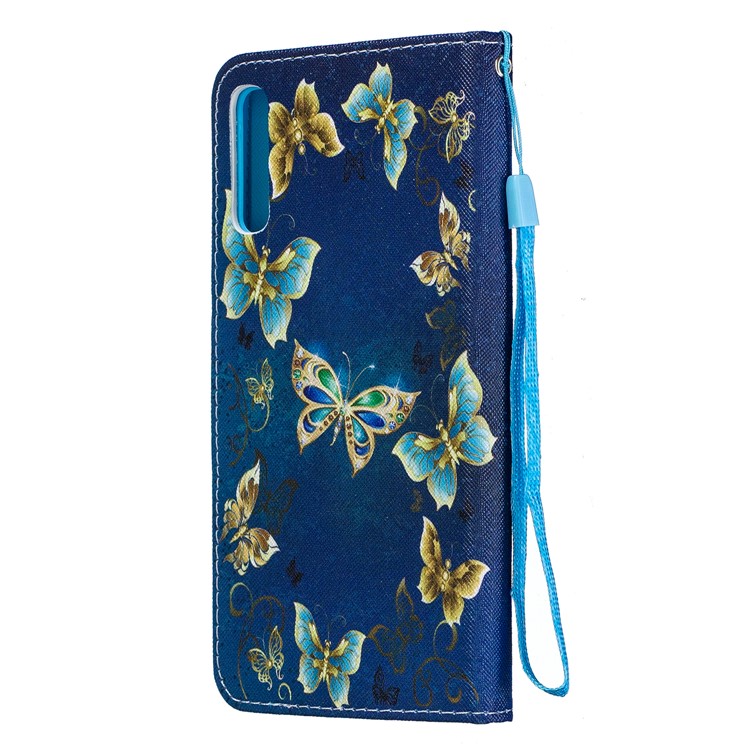 Pattern Printing Leather Wallet Case for Samsung Galaxy A70 - Blue Butterflies-3