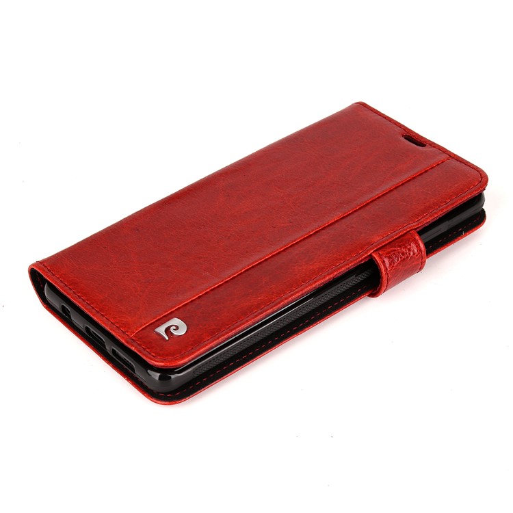 PIERRE CARDIN Litchi Skin Genuine Leather Phone Shell with Card Slots for Samsung Galaxy S10 - Red-4