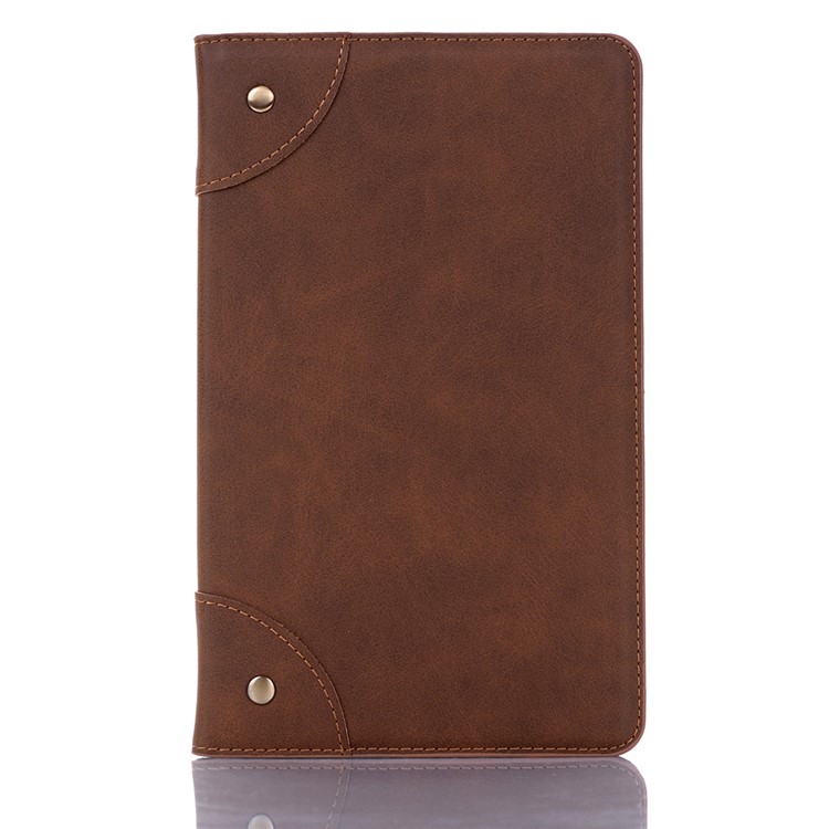 Vintage Book Style Wallet Stand Leather Tablet Casing for Samsung Galaxy Tab A 8.0 (2019) with S Pen P200 P205 - Brown-1