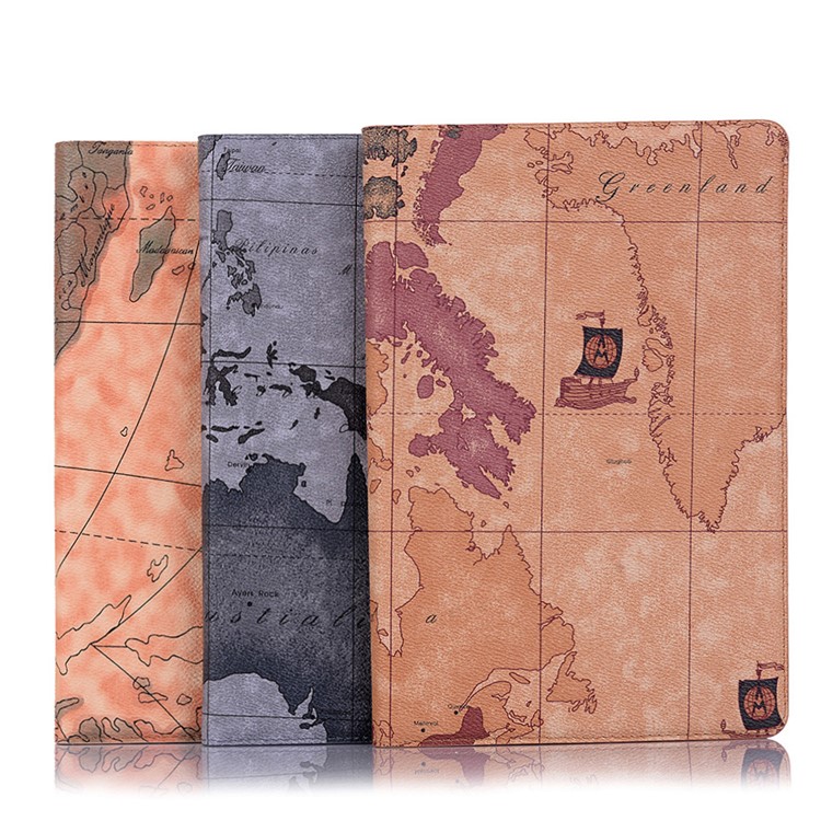 Map Pattern Printing Wallet Stand Leather Tablet Shell for Samsung Galaxy Tab S5e SM-T720 - Grey-10