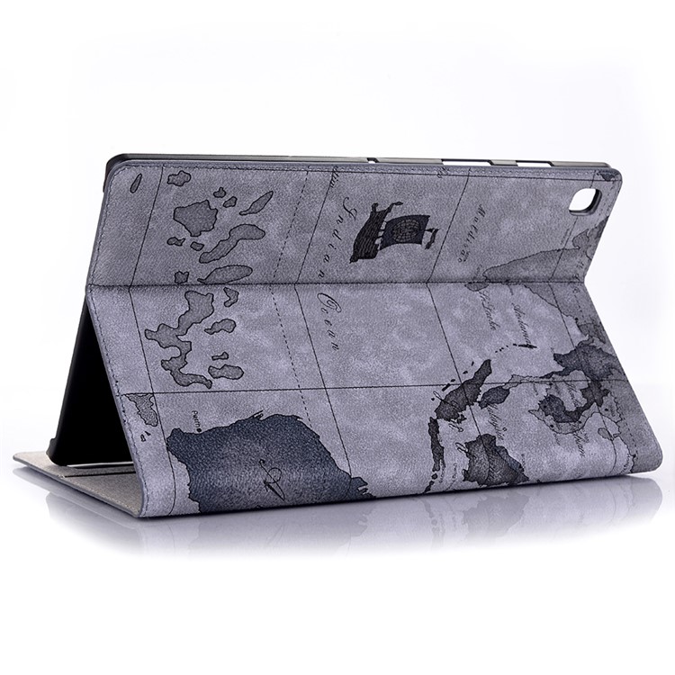 Map Pattern Printing Wallet Stand Leather Tablet Shell for Samsung Galaxy Tab S5e SM-T720 - Grey-5