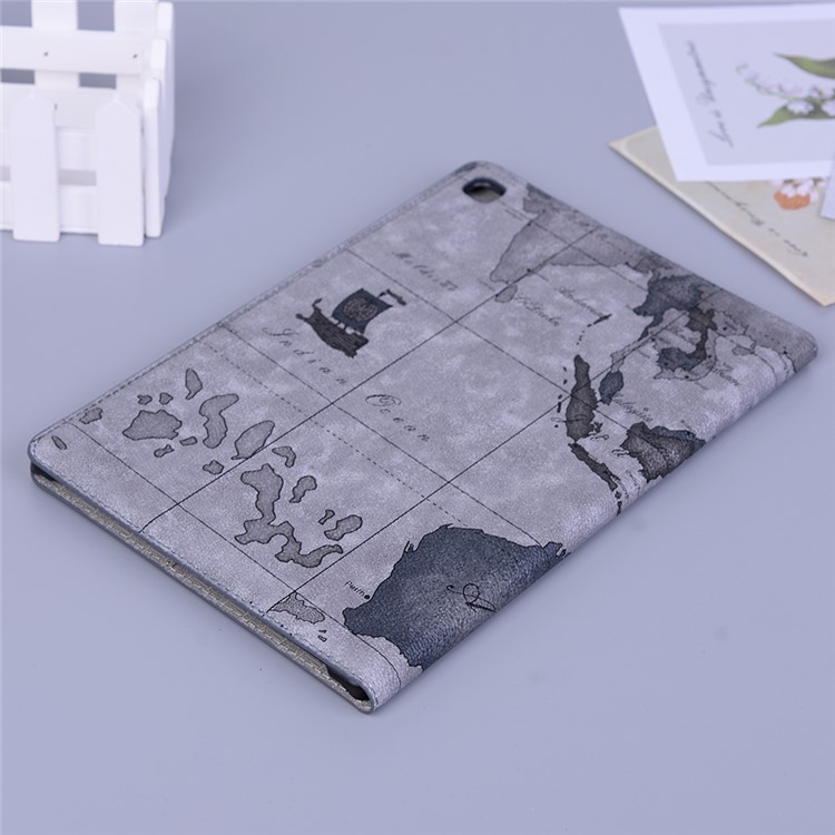 Map Pattern Printing Wallet Stand Leather Tablet Shell for Samsung Galaxy Tab S5e SM-T720 - Grey-8