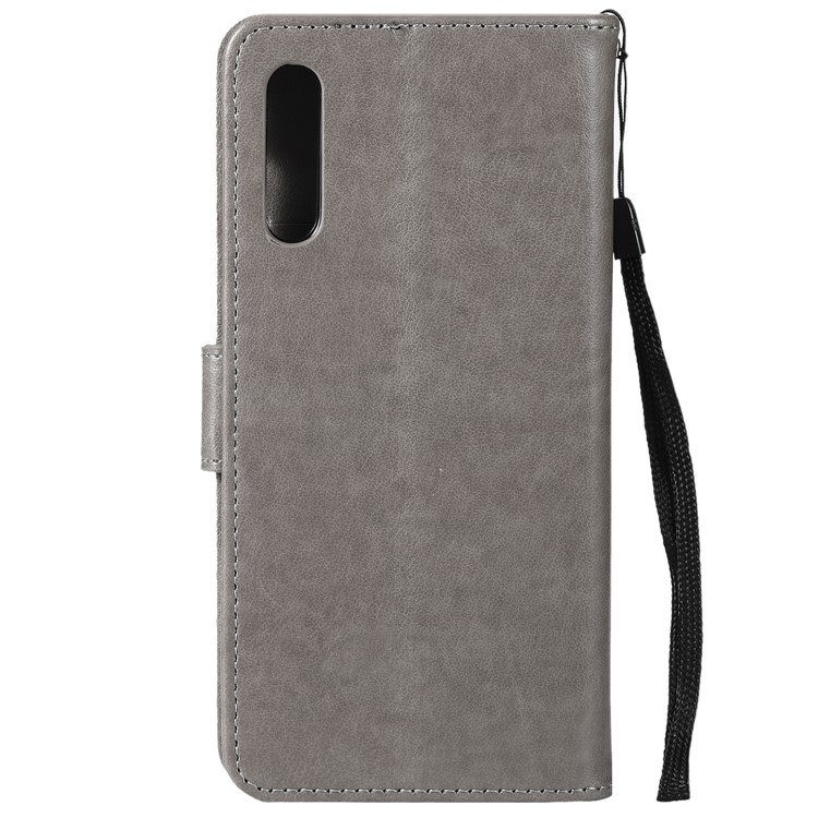 Imprinted Flower Owl Leather Wallet Case for Samsung Galaxy A50 - Grey-2