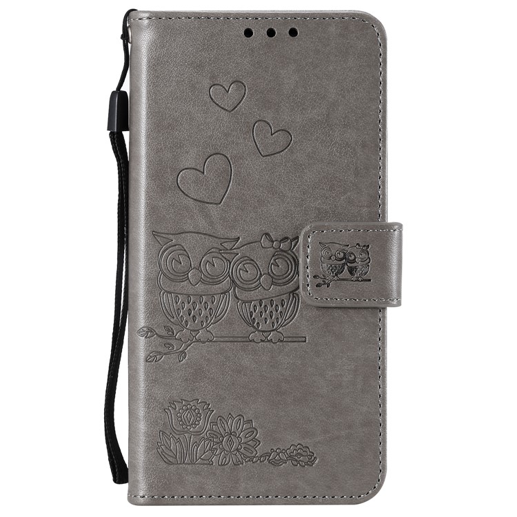 Imprinted Flower Owl Leather Wallet Case for Samsung Galaxy A50 - Grey-8