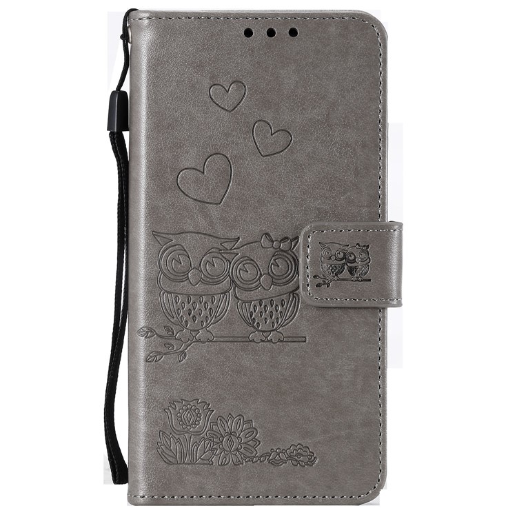 Imprinted Flower Owl Leather Wallet Case for Samsung Galaxy A70 - Grey-8