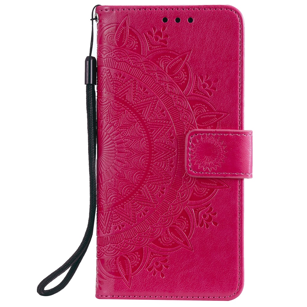 Imprint Mandala Flower Stand Wallet Leather Case for Samsung Galaxy A40 - Rose-2