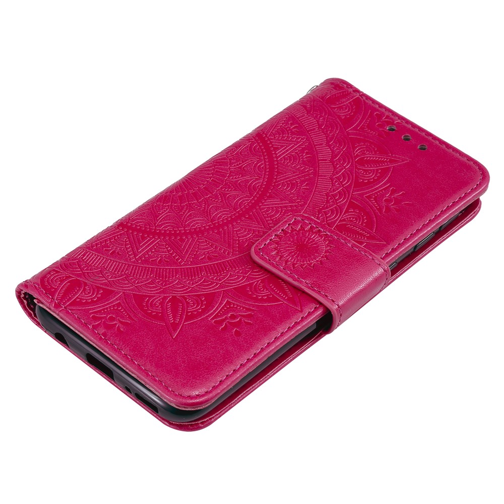 Imprint Mandala Flower Stand Wallet Leather Case for Samsung Galaxy A40 - Rose-7