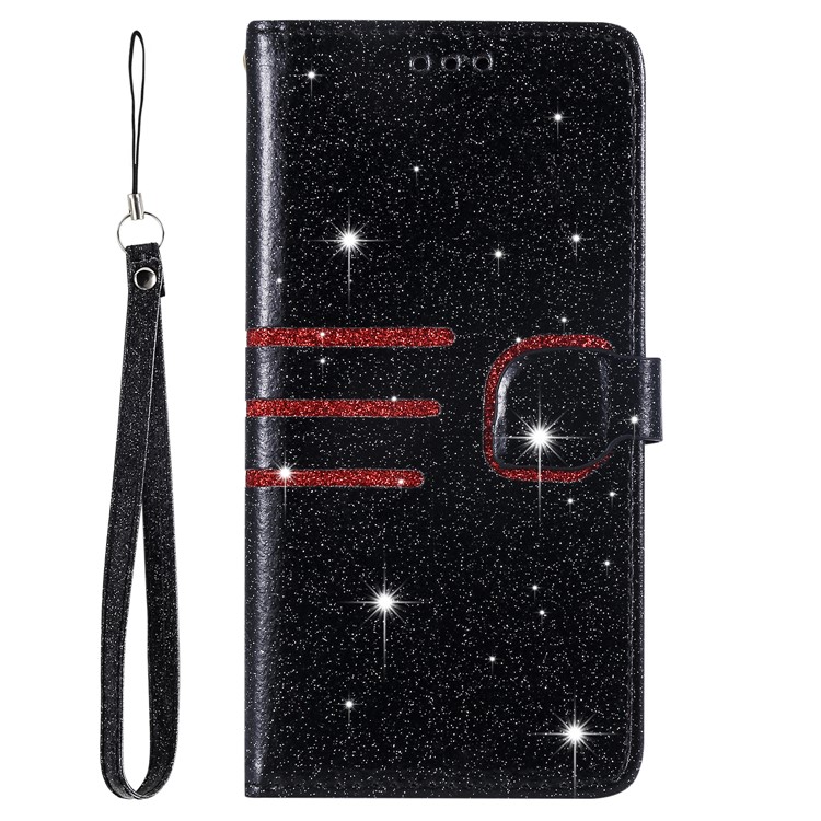 Glitter Powder Coated Wallet Leather Phone Case for Samsung Galaxy A70 - Black-2