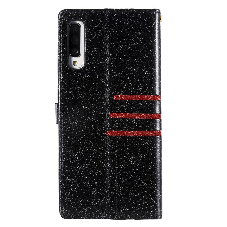 Glitter Powder Coated Wallet Leather Phone Case for Samsung Galaxy A70 - Black-3