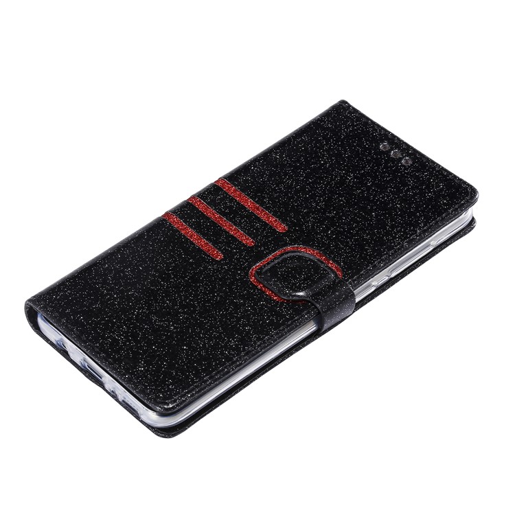 Glitter Powder Coated Wallet Leather Phone Case for Samsung Galaxy A70 - Black-7