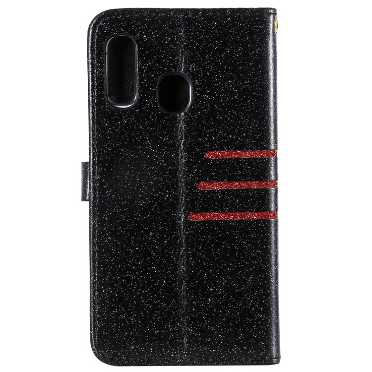 Glitter Powder Coated Wallet Leather Phone Case for Samsung Galaxy A40 - Black-3