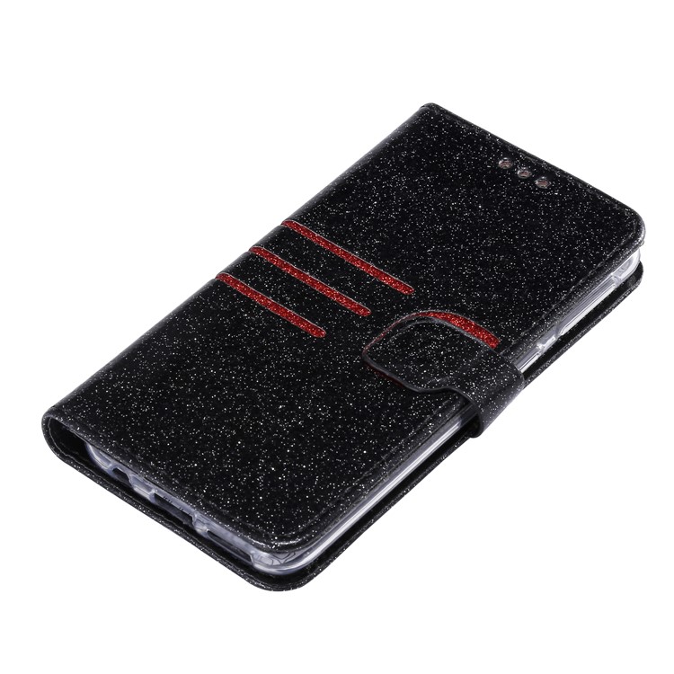 Glitter Powder Coated Wallet Leather Phone Case for Samsung Galaxy A40 - Black-4