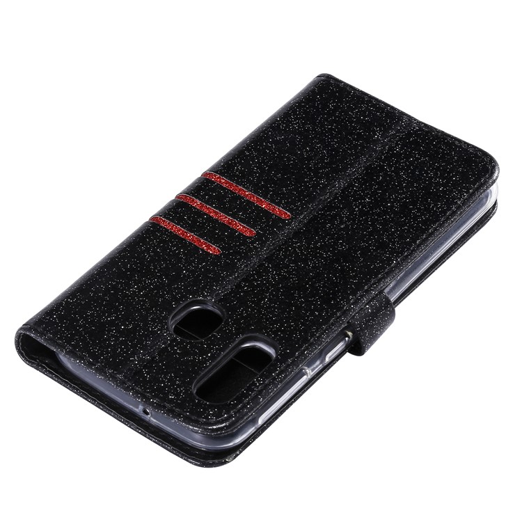 Glitter Powder Coated Wallet Leather Phone Case for Samsung Galaxy A40 - Black-5