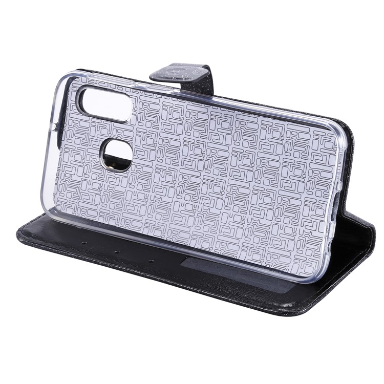 Glitter Powder Coated Wallet Leather Phone Case for Samsung Galaxy A40 - Black-6