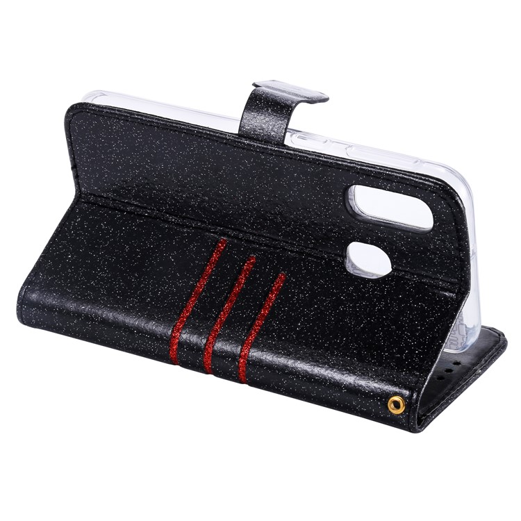 Glitter Powder Coated Wallet Leather Phone Case for Samsung Galaxy A40 - Black-7