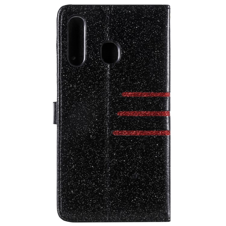 Glitter Powder Coated Wallet Leather Phone Case for Samsung Galaxy A50 /A30 / A20 - Black-3