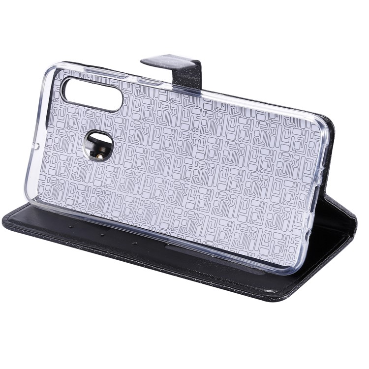 Glitter Powder Coated Wallet Leather Phone Case for Samsung Galaxy A50 /A30 / A20 - Black-6