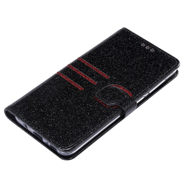 Glitter Powder Coated Wallet Leather Phone Case for Samsung Galaxy A50 /A30 / A20 - Black-7