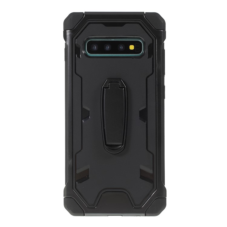 Shock Resistant Kickstand PC TPU Combo Phone Shell for Samsung Galaxy S10 Plus - Black-3