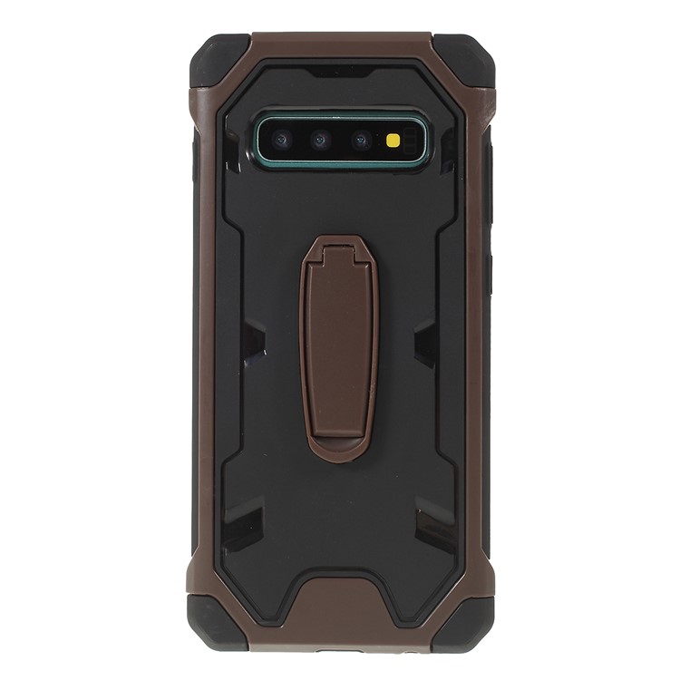 

Shock Resistant Kickstand PC TPU Combo Phone Shell for Samsung Galaxy S10 Plus - Coffee, Galaxy S10 Plus