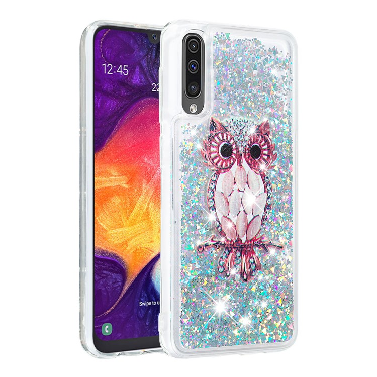 Dynamic Glitter Powder Sequins TPU Phone Shell for Samsung Galaxy A50 - Owl-3