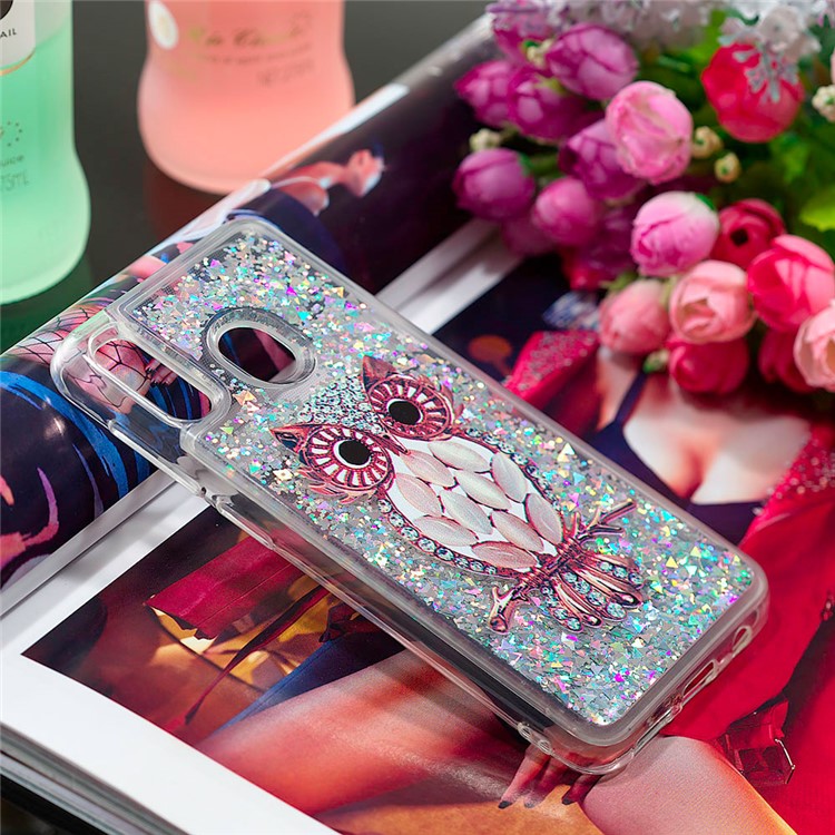 Dynamic Glitter Powder Sequins TPU Phone Case for Samsung Galaxy A30/A20 - Owl-7