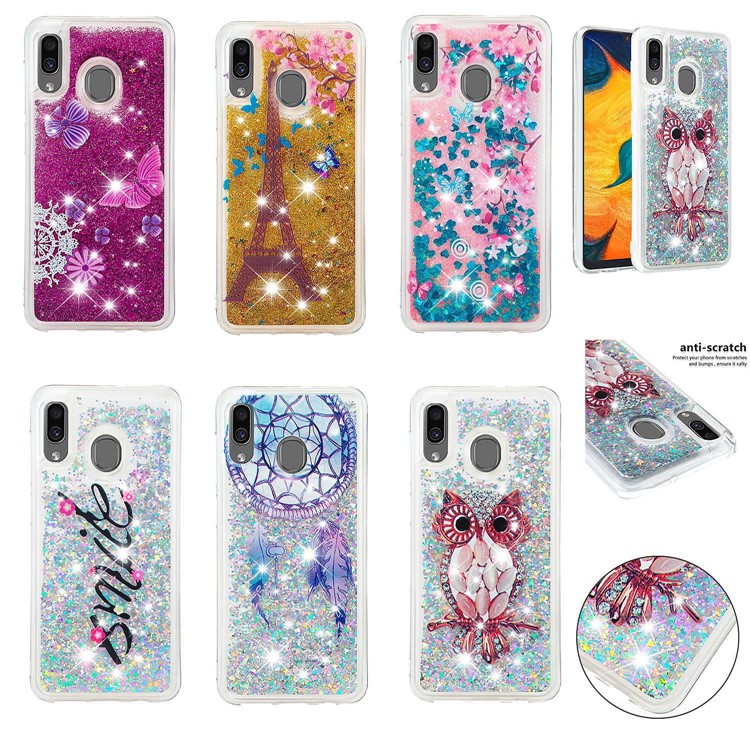 Dynamic Glitter Powder Sequins TPU Phone Case for Samsung Galaxy A30/A20 - Owl-8