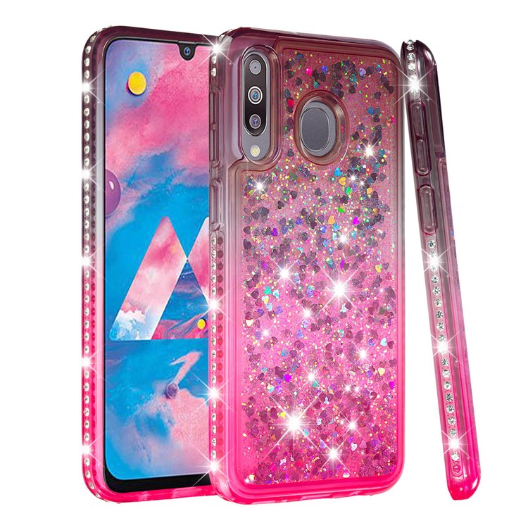 Rhinestone Decor Gradient Glitter Powder Quicksand TPU Shell for Samsung Galaxy M30/Galaxy A40s - Brown/Red-1
