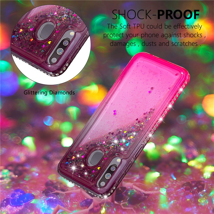 Rhinestone Decor Gradient Glitter Powder Quicksand TPU Shell for Samsung Galaxy M30/Galaxy A40s - Brown/Red-3
