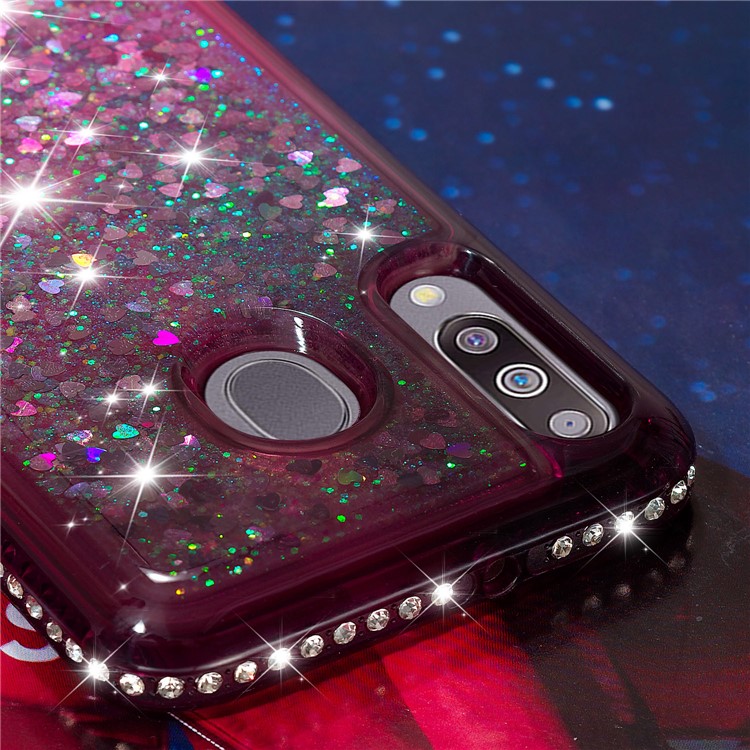 Rhinestone Decor Gradient Glitter Powder Quicksand TPU Shell for Samsung Galaxy M30/Galaxy A40s - Brown/Red-4