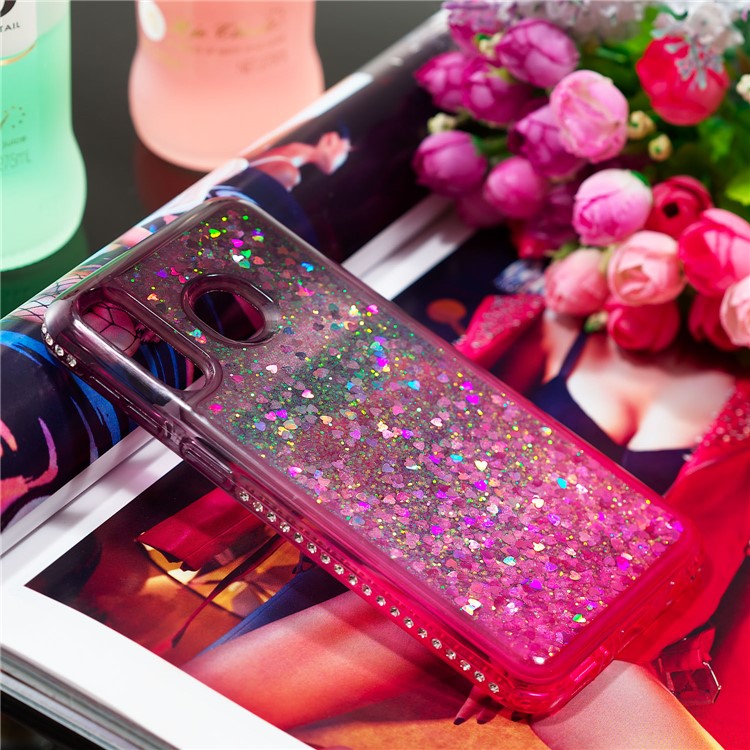 Rhinestone Decor Gradient Glitter Powder Quicksand TPU Shell for Samsung Galaxy M30/Galaxy A40s - Brown/Red-5