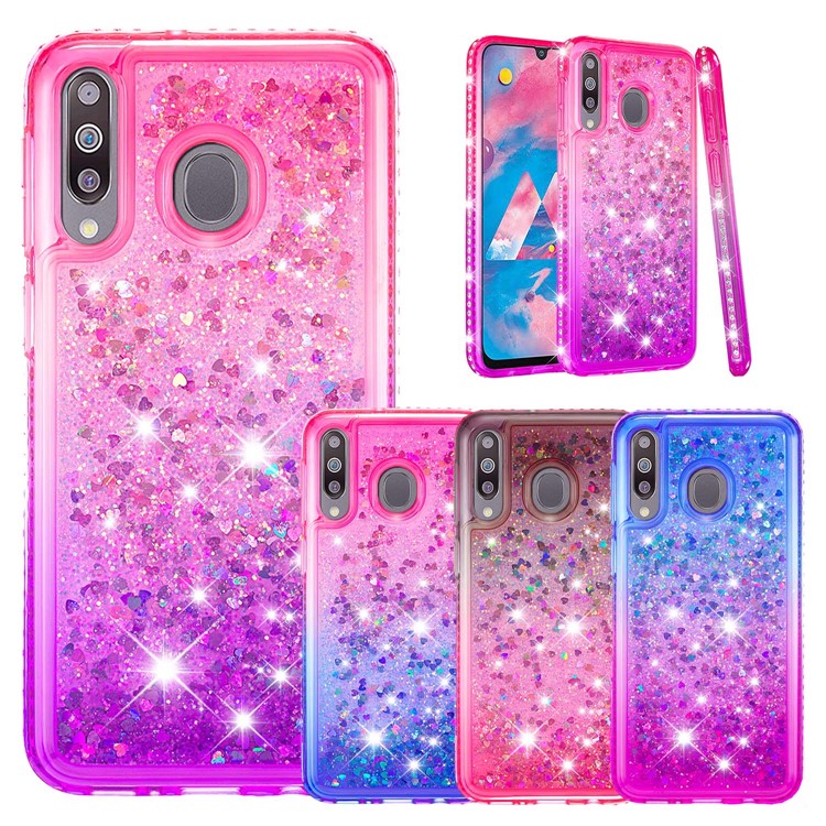 Rhinestone Decor Gradient Glitter Powder Quicksand TPU Shell for Samsung Galaxy M30/Galaxy A40s - Brown/Red-6